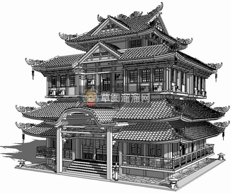 日式古建筑古建阁楼SU模型