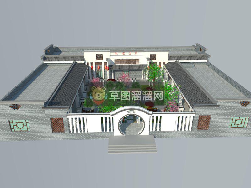 中式建筑四合院农家乐SU模型
