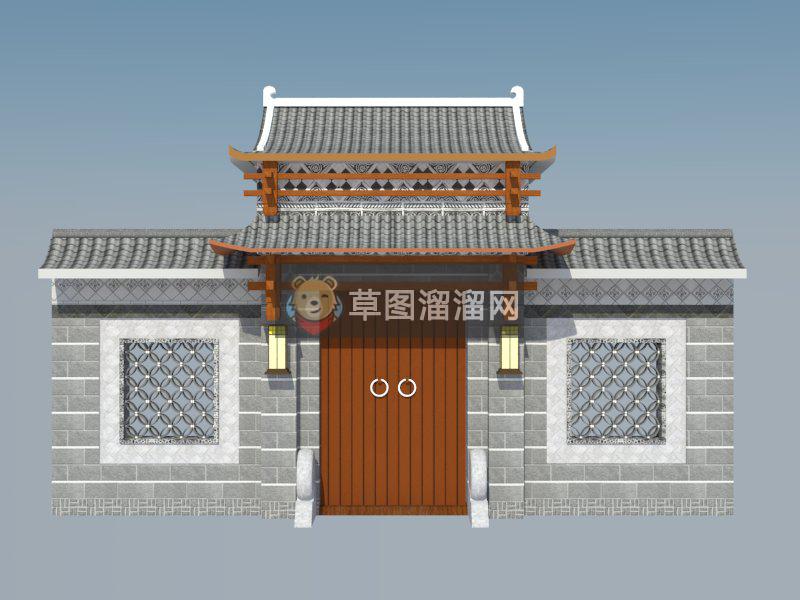 中式院门合院门中式门口SU模型