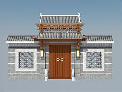 中式院门合院门中式门口SU模型