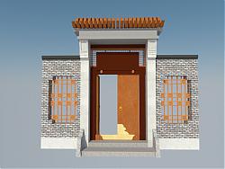 中式院门合院大门中式围院门SU模型