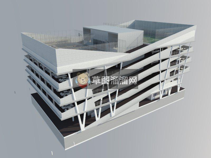 停车楼停车场屋顶篮球场SU模型