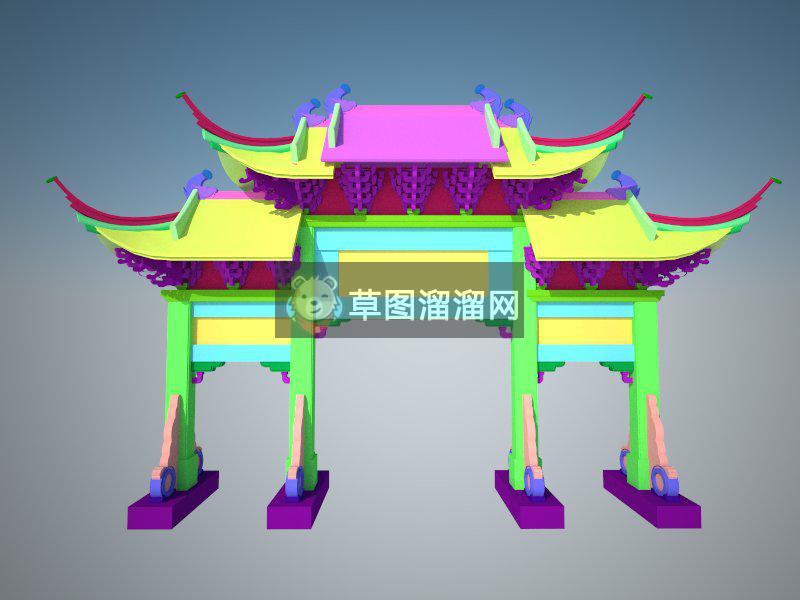 牌坊中式门楼SU模型