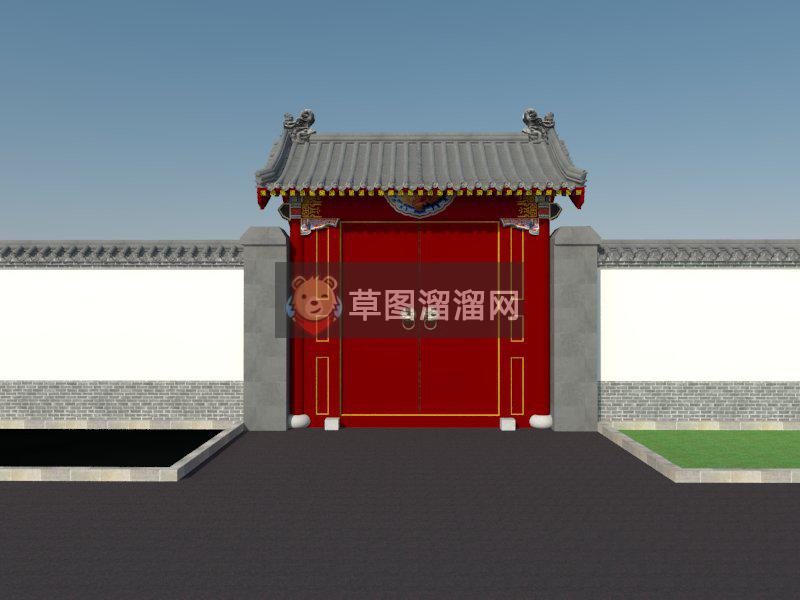 中式合院大门中式围墙SU模型