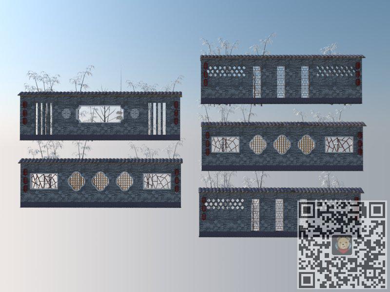 中式古建围墙SU模型