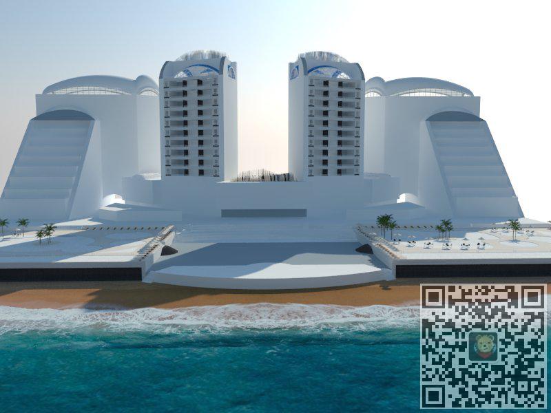 海边酒店建筑SU模型
