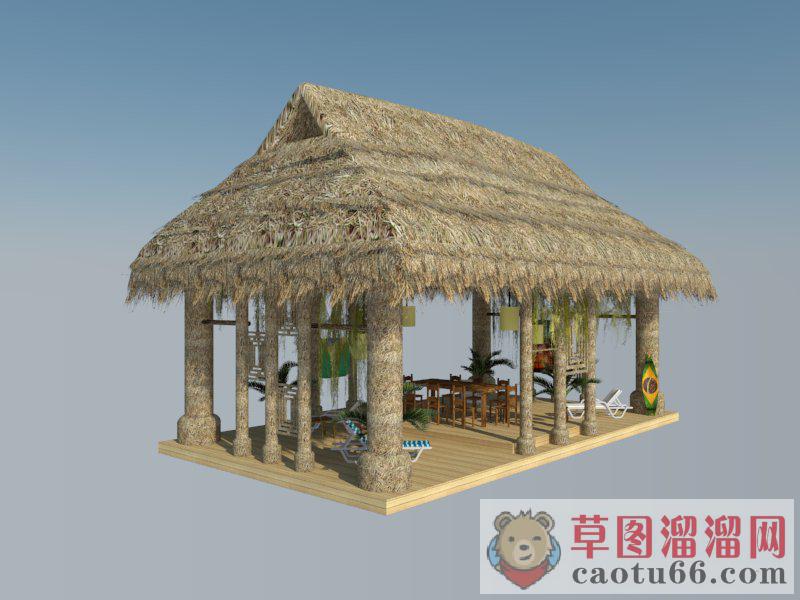 休闲茅草亭子SU模型