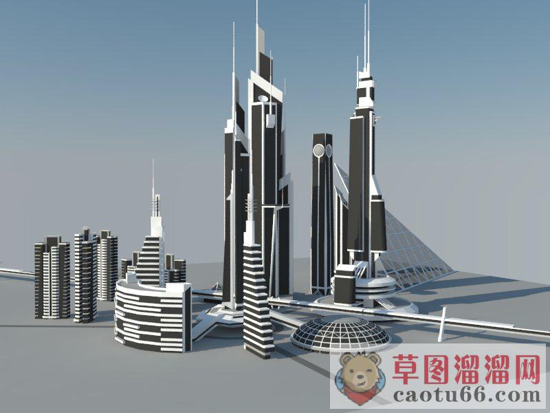 现代城市建筑体SU模型