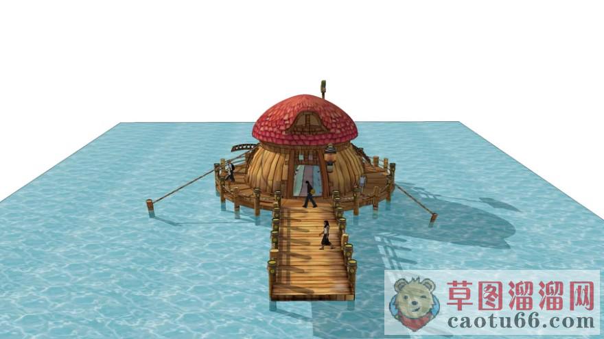 蘑菇房码头小屋SU模型
