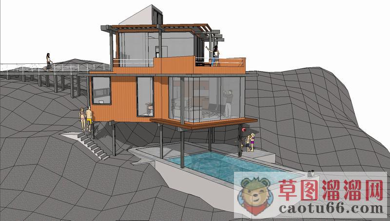 湖景房山地别墅建筑SU模型