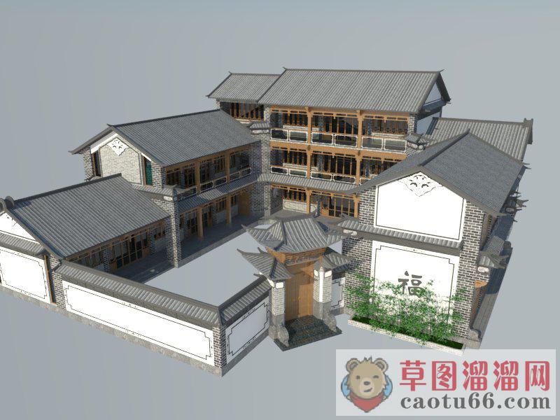 中式四合院建筑SU模型