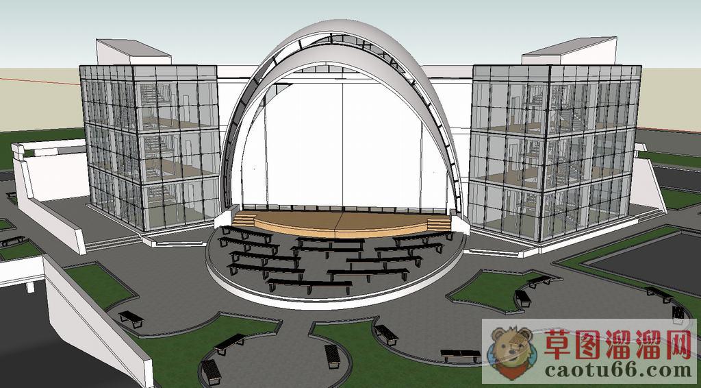 玻璃幕墙建筑会议大厅SU模型