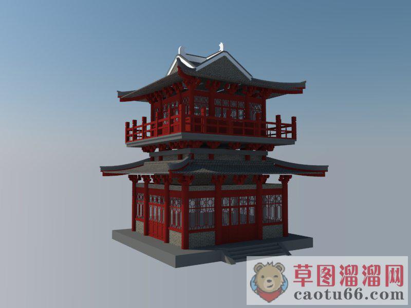 唐朝代阁楼建筑SU模型