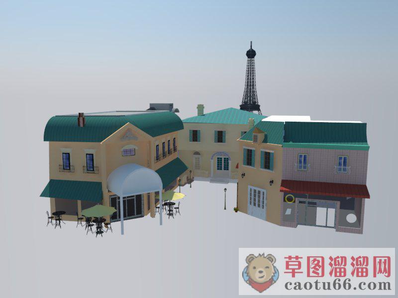 巴黎风格咖啡馆建筑SU模型