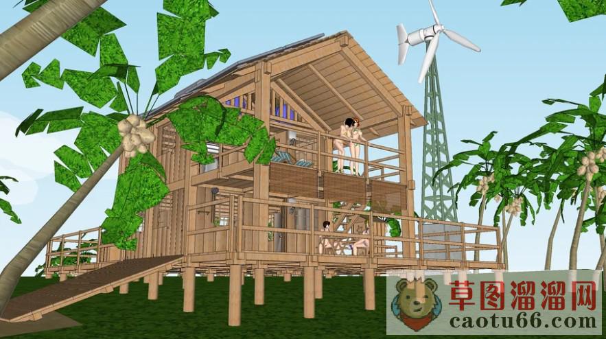 度假木屋风力发电SU模型
