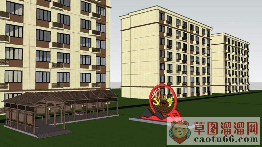 廊架雕塑中国梦SU模型