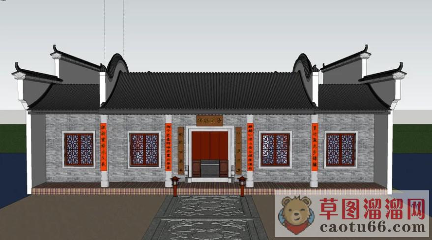 中式建筑祠堂SU模型