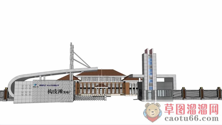 发电厂企业大门工厂SU模型