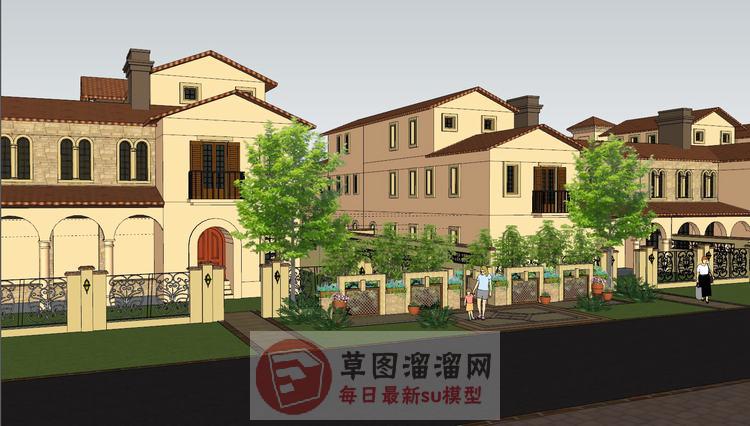 地中海小区景观别墅建筑SU模型