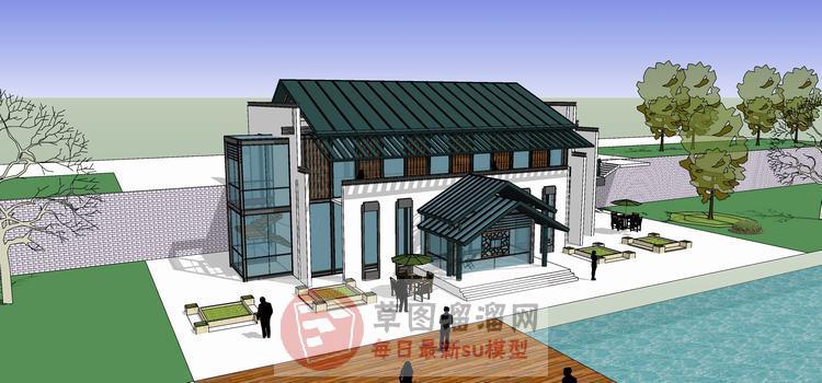 中式会所建筑SU模型