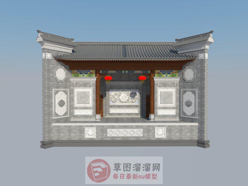 中式马头墙戏台SU模型