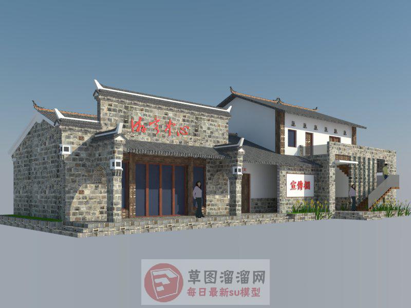 中式乡村游客中心SU模型