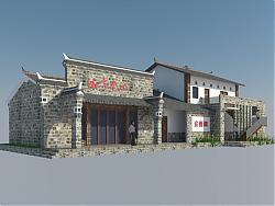 中式乡村游客中心SU模型