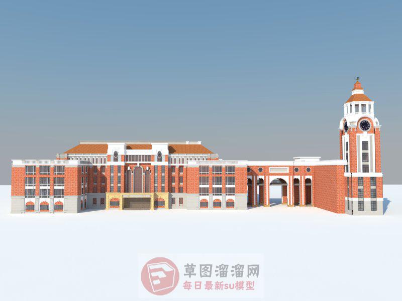 英格伦风格学校建筑SU模型