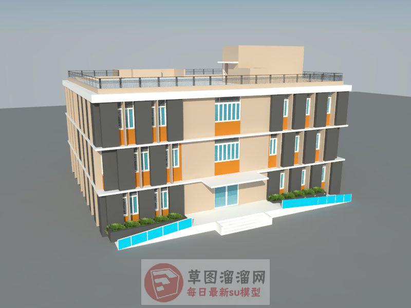 女儿墙办公楼建筑SU模型