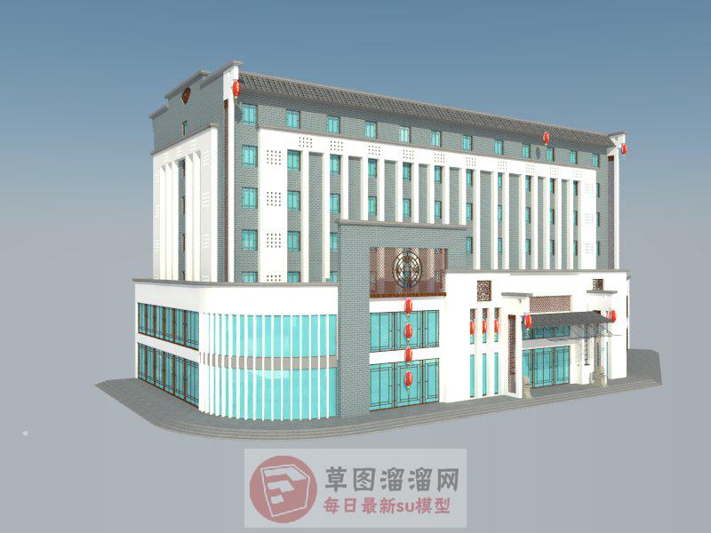 中式酒店建筑SU模型