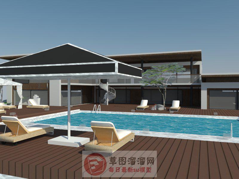休闲会所游泳池SU模型