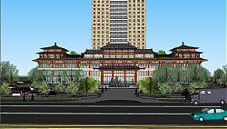 中式酒店建筑SU模型 免费sketchup模型下载
