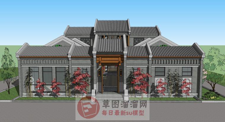 新中式别墅四合院SU模型