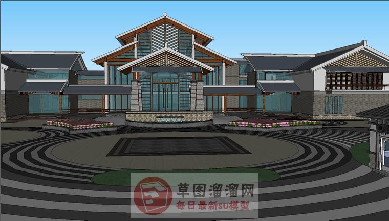 日式游客中心建筑SU模型