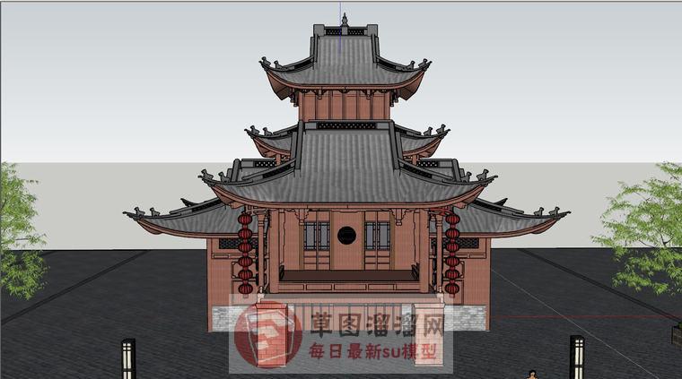 古戏台楼建筑SU模型