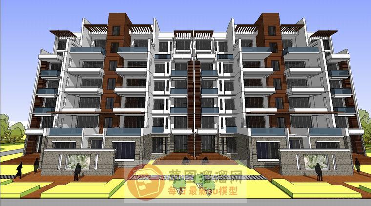 新中式公寓建筑SU模型
