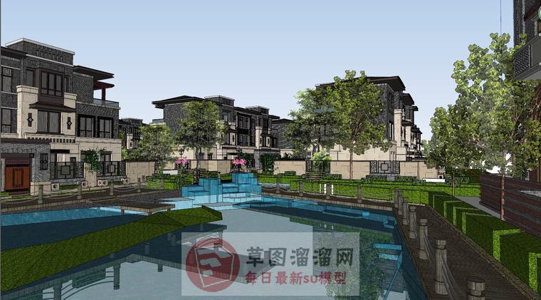 中式别墅小区SU模型