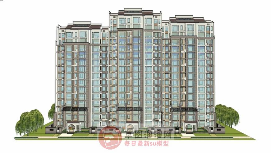 中式高层建筑SU模型