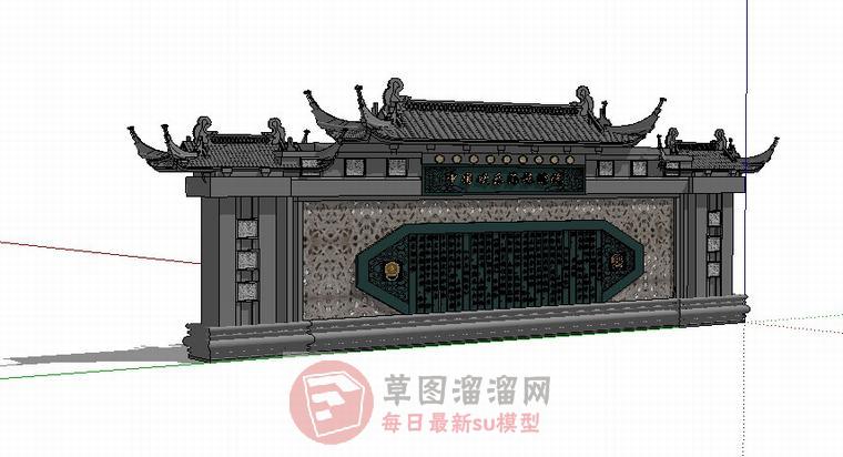 中式景墙景观墙SU模型