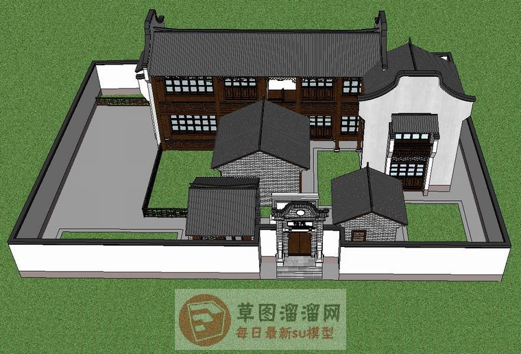 中式四合院建筑SU模型