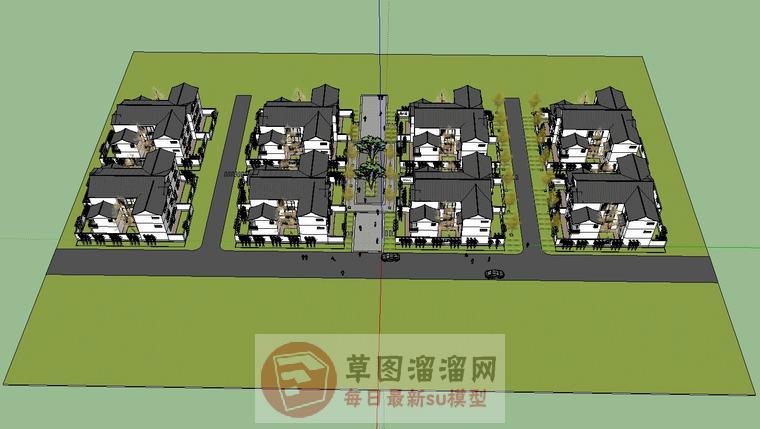 中式别墅建筑SU模型