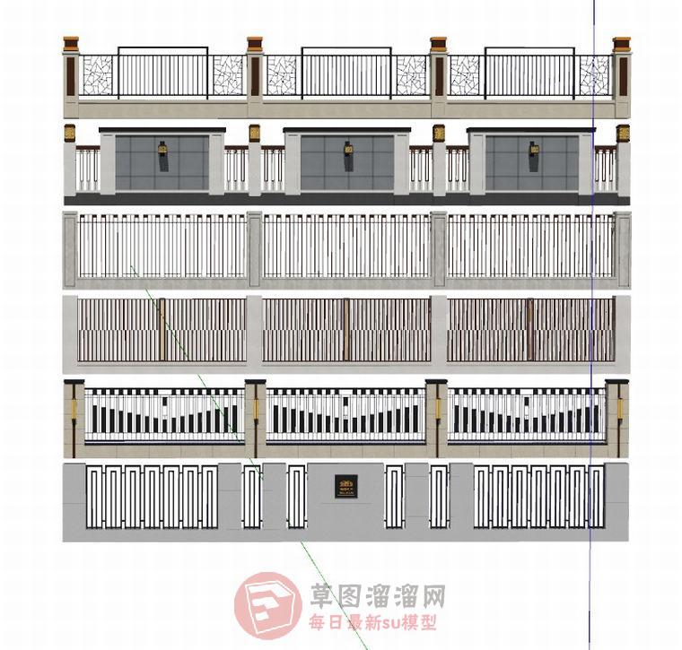 新中式围栏围墙SU模型