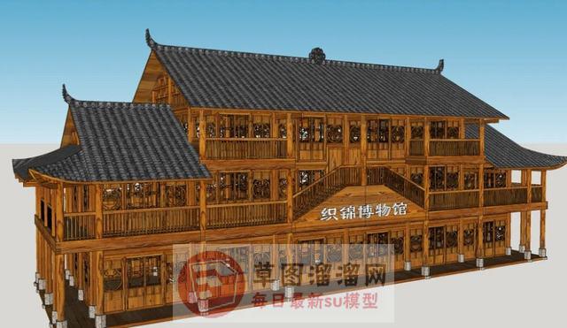 民族风格木制博物馆SU模型