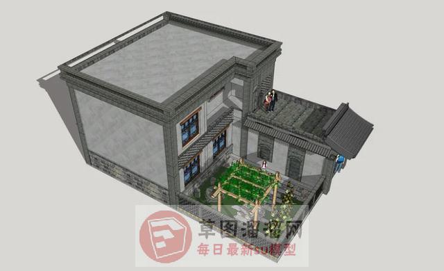 中式别墅建筑SU模型
