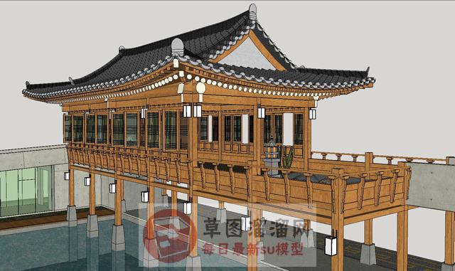 日式古建廊桥SU模型