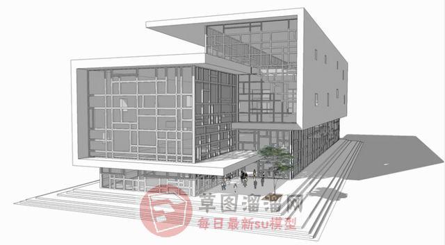 办公楼玻璃幕墙建筑SU模型