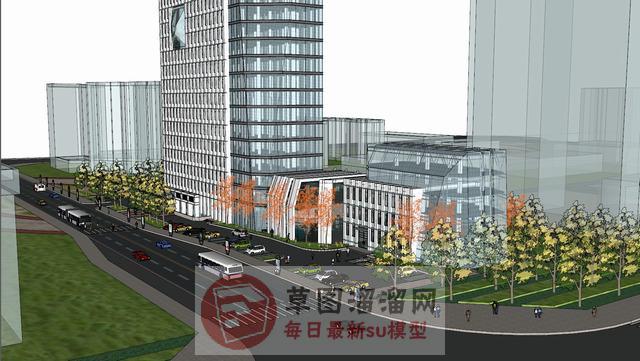 高层建筑街道SU模型