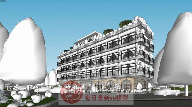 欧式酒店建筑SU模型