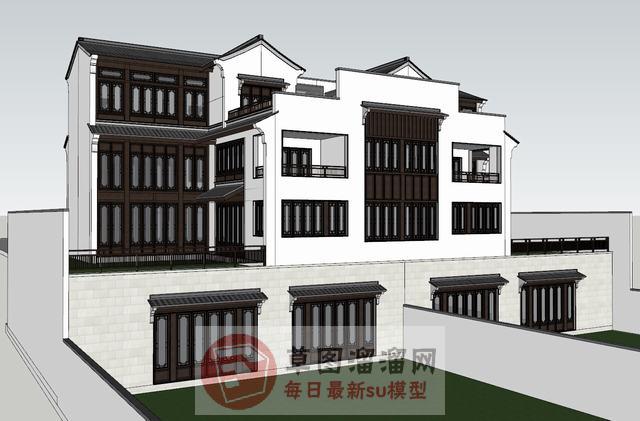 中式别墅建筑SU模型
