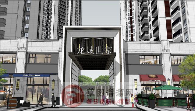 龙城世家中式小区SU模型